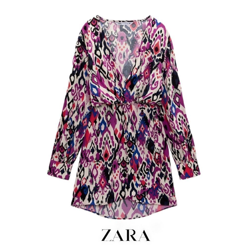 ZARA Multicolored Abstract Print Crossed Mini Dress Size M NWT 7484/075 - Picture 2 of 7
